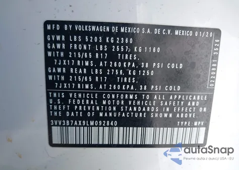 2020 Volkswagen Tiguan 2.0T Se/2.0T Se R-Line Black/2.0T Sel from USA, damaged, VIN 3VV3B7AX9LM092840